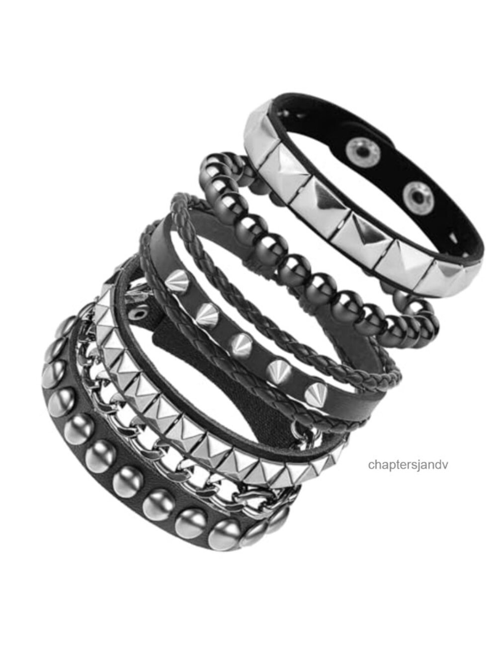 Studded Faux Leather Cuff Bracelet Set Spike Wristbands Punk Goth